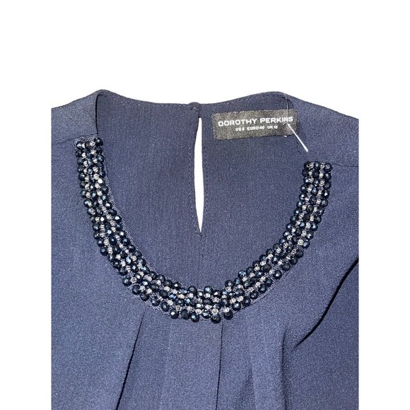 DOROTHY PERKINS Women's Blouse Navy Blue with Beaded Neckline Size 8 (US) - Picture 14 of 16